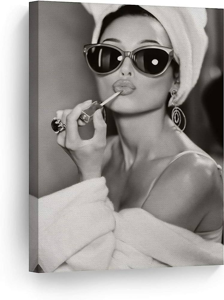 Audrey Hepburn Wall Art Canvas Print Lipstick Makeup Iconic Pop Art Pretty Beauty Black and White... | Amazon (US)