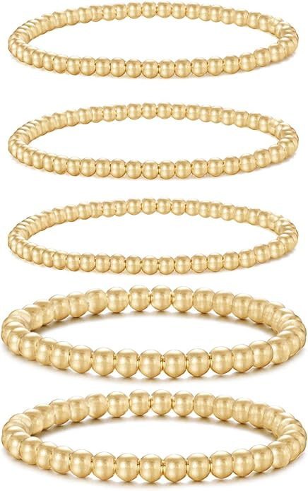 Gold Bead Bracelet for Women,14K Gold Plated Bead Ball Bracelet Stretchable Elastic Bracelet | Amazon (US)