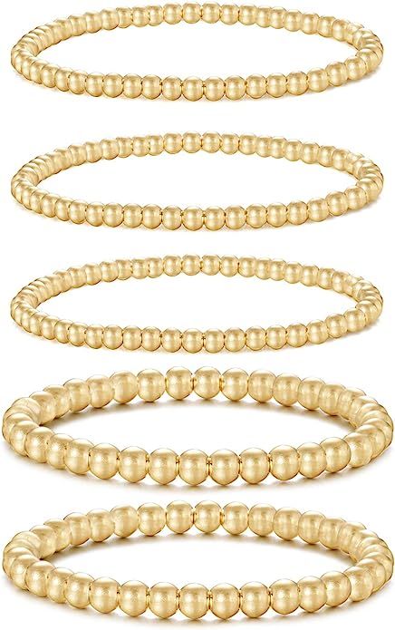 Gold Bead Bracelet for Women,14K Gold Plated Bead Ball Bracelet Stretchable Elastic Bracelet | Amazon (US)