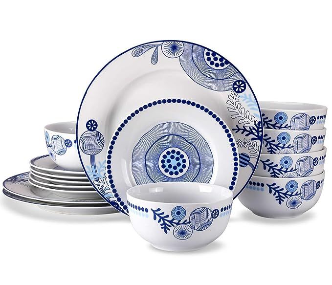 18-Piece Dinnerware Set, Doublewhale Dinner Plates, Bowls, Dishes Sets, Service for 6 - Blue | Amazon (US)