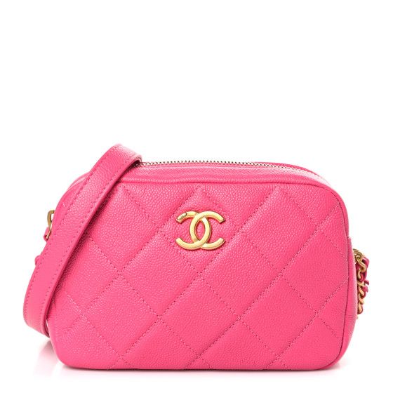 Shiny Caviar Quilted Chain Melody Camera Bag Fuchsia | FASHIONPHILE (US)