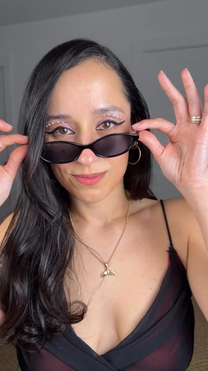 Adding a little sparkle magic to my eye look 💎✨ Comment link 🔗 for sunglasses and gems ✨

Tried placing gems on my eyeshadow and honestly… I’m kinda obsessed 😍

Should I keep doing looks like this or is it too much? 

#makeuptutorial 
#eyemakeup 
 #makeupgems 
#sparklemakeup 
 #softglam