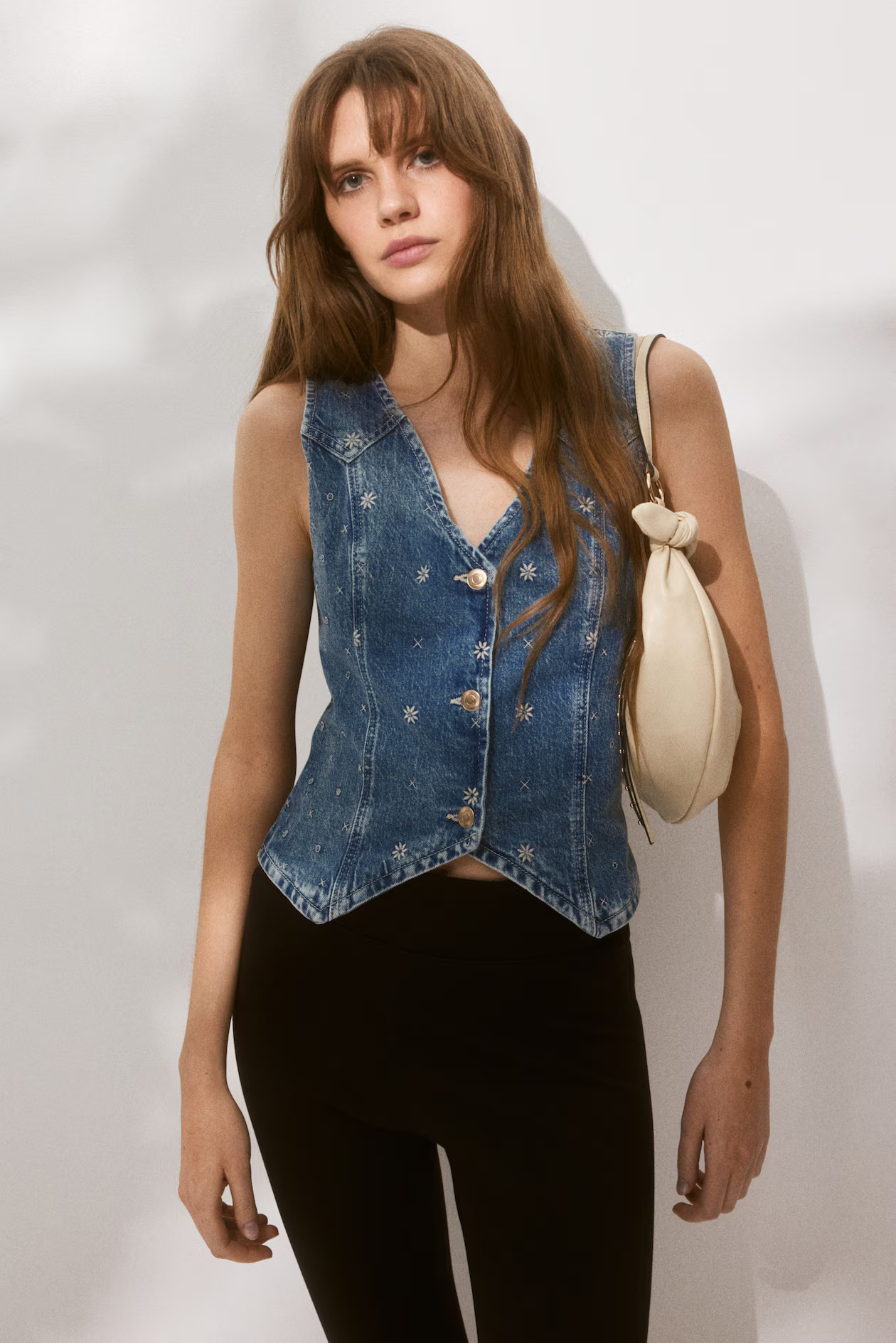 Embroidered denim waistcoat - Denim blue/Flowers - Ladies | H&M GB | H&M (UK, MY, IN, SG, PH, TW, HK)