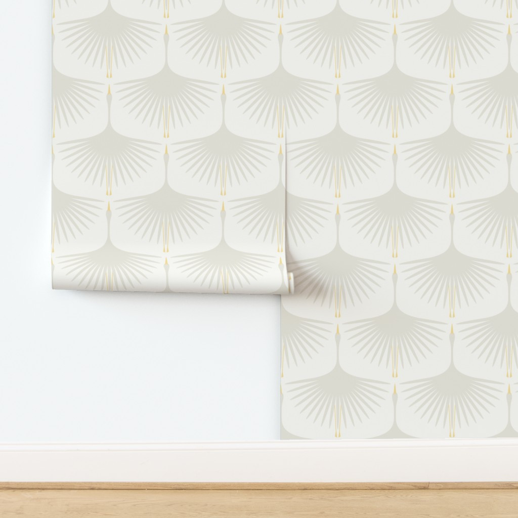 Art Deco Swans - 12" Wide Repeat - Off-White on Off-White Wallpaper bykaterhees | Spoonflower