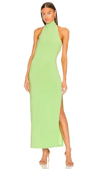 x REVOLVE Halter Turtle Side Slit Gown in Gemini Green | Revolve Clothing (Global)