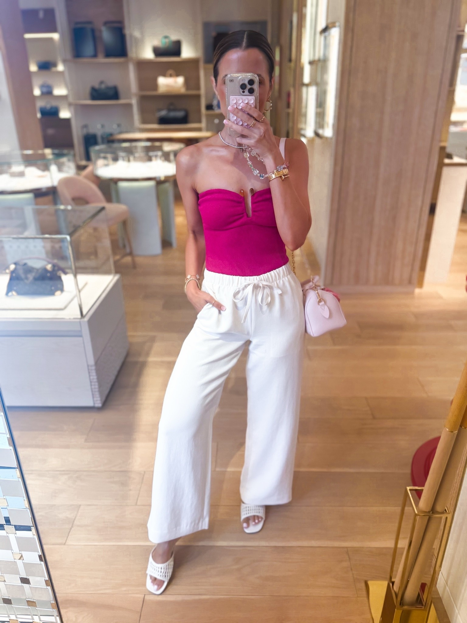 Aritzia the Lodge pant crepette in XS short, color is ‘light birch’. Target sweater top in XS. Target slide sandals are TTS. My outfit of the day! Vacation outfit. Resort wear. Elevated casual outfit. Summer outfit.

#LTKootd #LTKTravel #LTKPetite