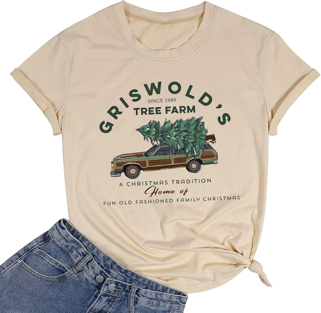 Tree Farm Shirt for Women Vintage Graphic Christmas Tee Tops Casual Short Sleeve Xmas Holiday Tsh... | Amazon (US)