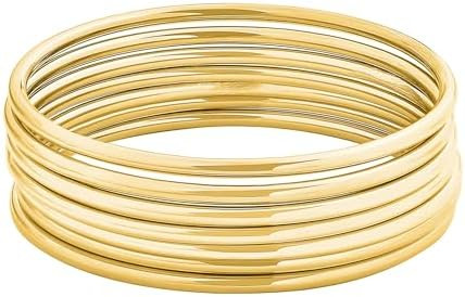 Glossy Thin Round Bangle Bracelet Set for Women, Set of 7 | Amazon (US)