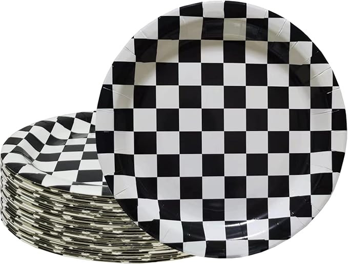 Visroco 24 Pcs 9 Inch Black & White Checkered Paper Plates,Racing Car Dessert Plates Racing Car P... | Amazon (US)