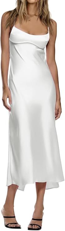LILLUSORY Womens Corset Satin Silk Spaghetti Midi Dresses Bodycon Backless Strap Cutout Dress | Amazon (US)