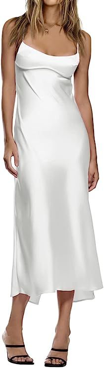 LILLUSORY Womens Corset Satin Silk Spaghetti Midi Dresses Bodycon Backless Strap Cutout Dress | Amazon (US)