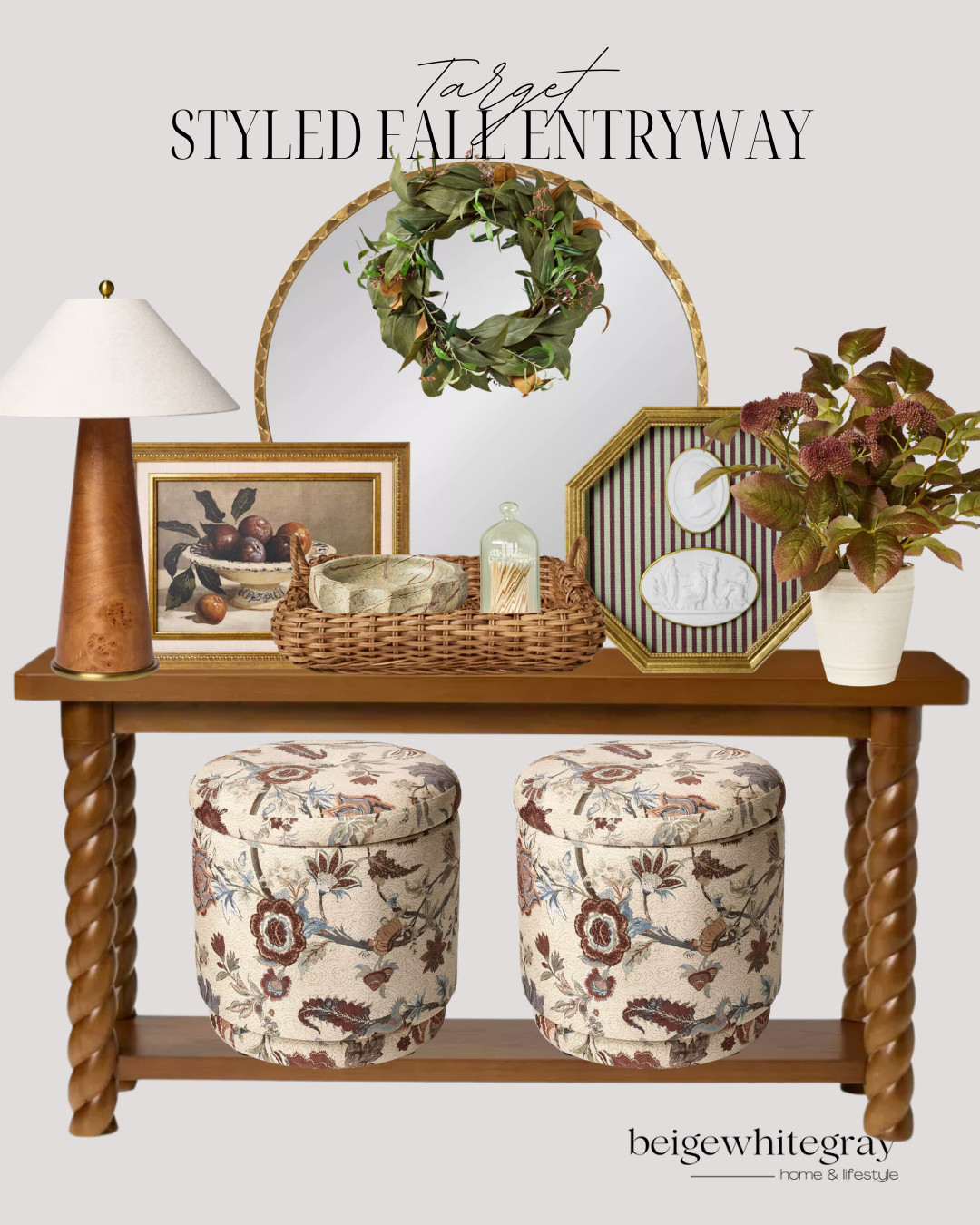 Target entryway decor, styled entryway, entryway table decor, fall entryway ideas, traditional home decor, vintage inspired decor, grandmillennial style, target home finds, console table styling, fall home decorating, floral ottomans, twisted leg console table, gold framed mirror, fall wreath decor, woven baskets, decorative tray styling, traditional entryway design, cozy home decor, vintage wall art, autumn decorating ideas, collected home style, classic home decor, cottage style entryway, warm neutral decor, designer inspired entryway, seasonal home styling, target home collection, welcoming entryway decor, layered home decor, elegant fall decor

#LTKSeasonal #LTKHome