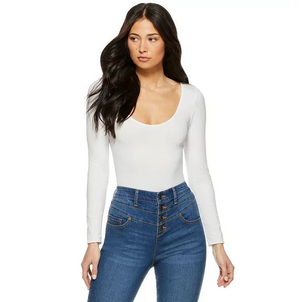 Sofia Jeans by Sofia Vergara Women's Scoop Neck Long Sleeve Bodysuit - Walmart.com | Walmart (US)