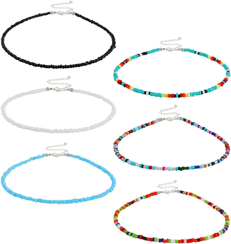 Hicarer 6 Pieces Women Bohemian Necklaces Seed Bead Necklaces Glass Beaded Choker Jewelry for Wom... | Amazon (US)