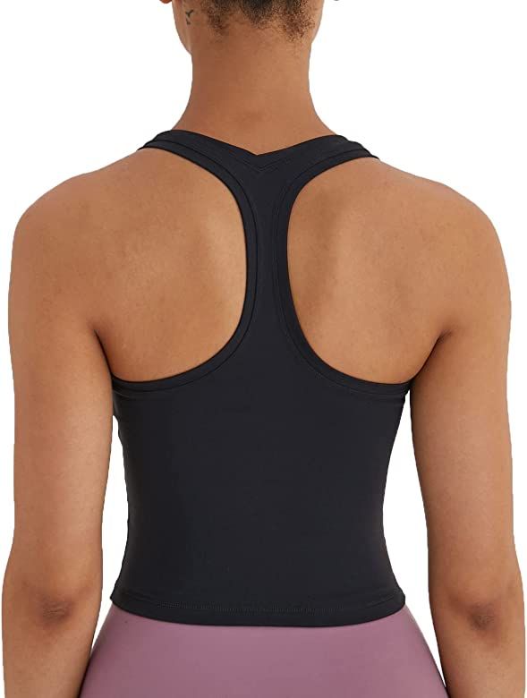 Women's Cropped Racerback Tank Tops Running Workout Tops Active Yoga Tops | Amazon (US)