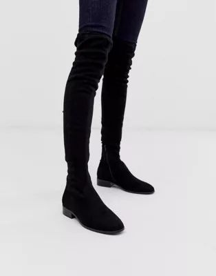 ASOS DESIGN Kayden flat thigh high boots in black | ASOS US