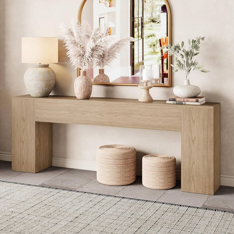 86-Inch Console Table for Living Room, Light Oak Brown | Amazon (US)