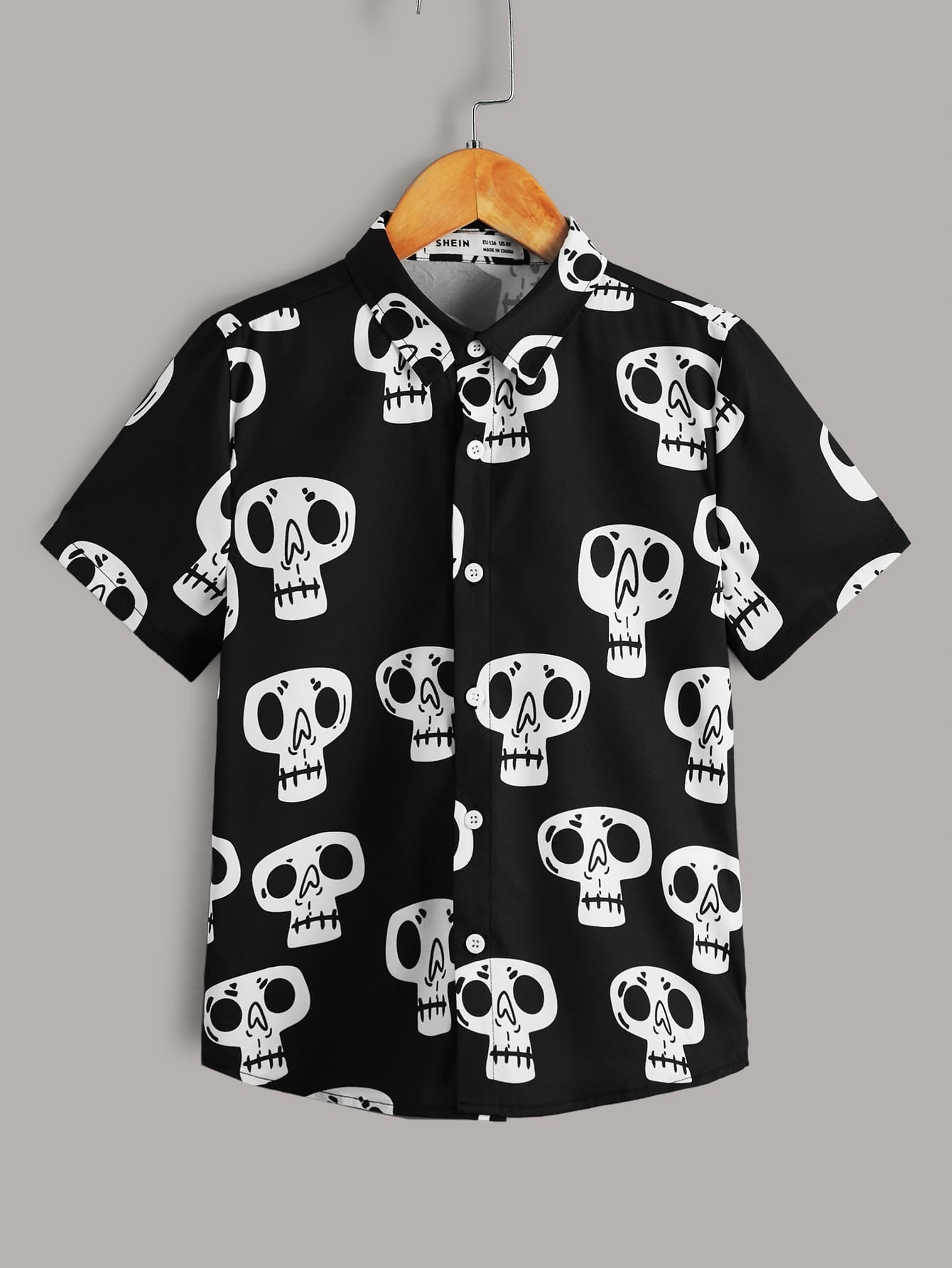 SHEIN Tween Boy Skull Printed Single Breasted Fashion Shirt | SHEIN