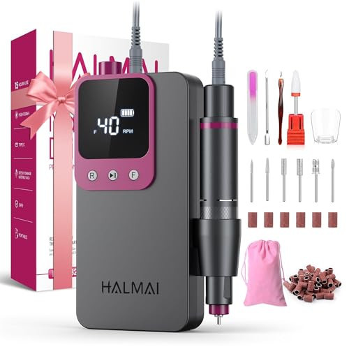 Electric Nail Drill Professional, Portable Nail File for Acrylic Gel Nails, Cordless Rechargeable Ultra Power Nail Drill Kit 40000RPM, HMC320 Salon-Grade Efile Nail Machine (Dark Grey) | Amazon (US)