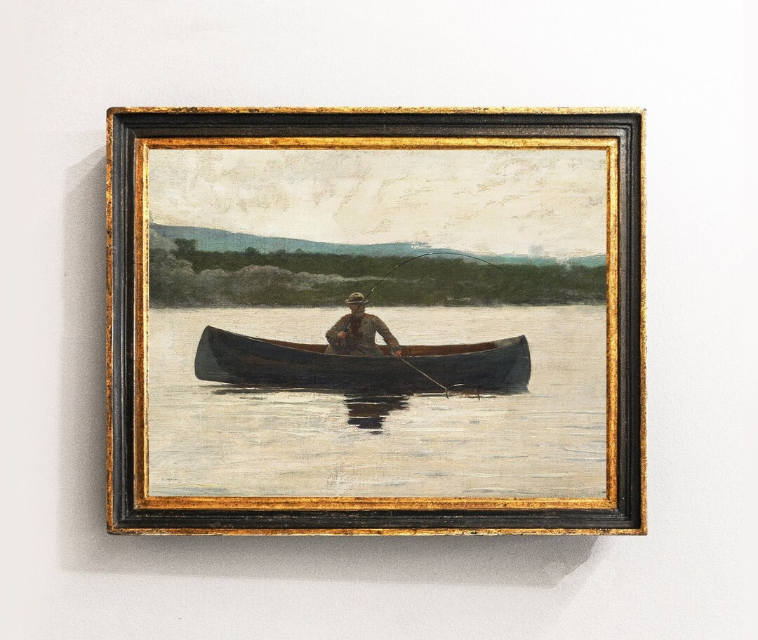 Fishermen Painting, Lake Landscape, Vintage Painting, River Landscape, Vintage Art / P499 - Etsy | Etsy (US)