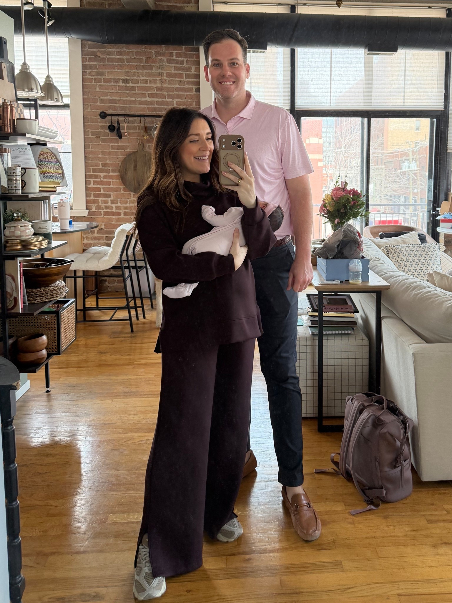 Postpartum stretchy outfit that I’ve been wearing on repeat. Normally an XS but sized up to a M in the top and small in the pants for pregnancy. Linking baby and daddy’s outfit too. Use code SHELBIXSPANX for 20% off any Spanx items. For the new balance sneakers- I’m typically a 7.5 and get kids size 6. 

#LTKmomlife #LTKMens #LTKBaby