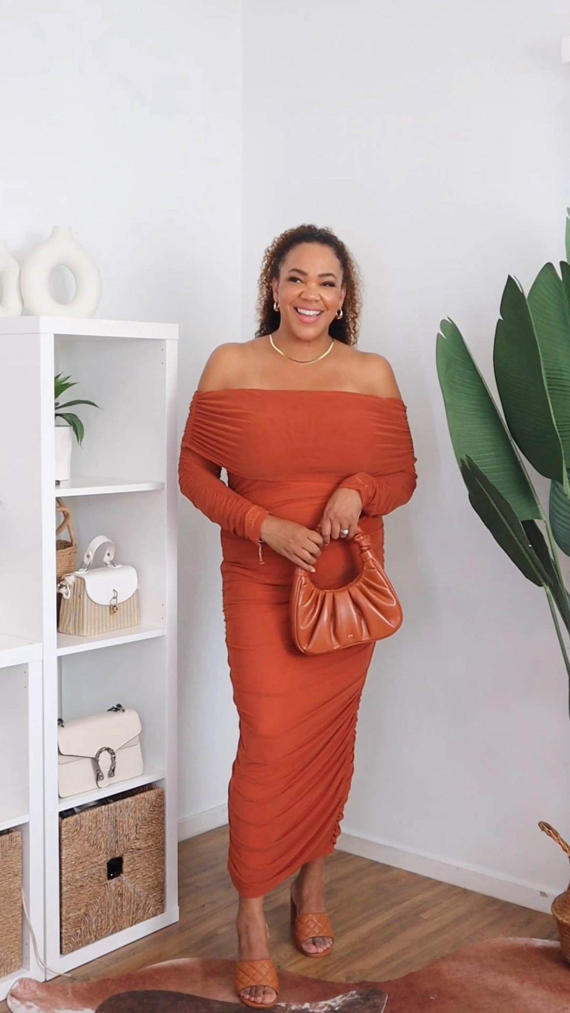 Absolutely love the caramel color of this bodycon dress. It’s super stretchy and comes in a ton of colors - including black! Got it in a xl. 🫶🏾 #wearwhatyoulove 

#LTKParties #LTKMidsize #LTKOver40