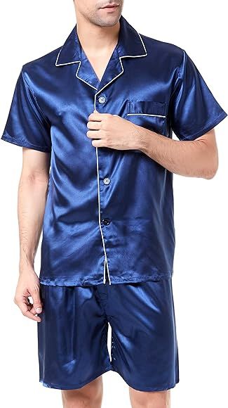 Men's Satin Pajamas Short Button-Down Pj Set Sleepwear Loungewear | Amazon (US)