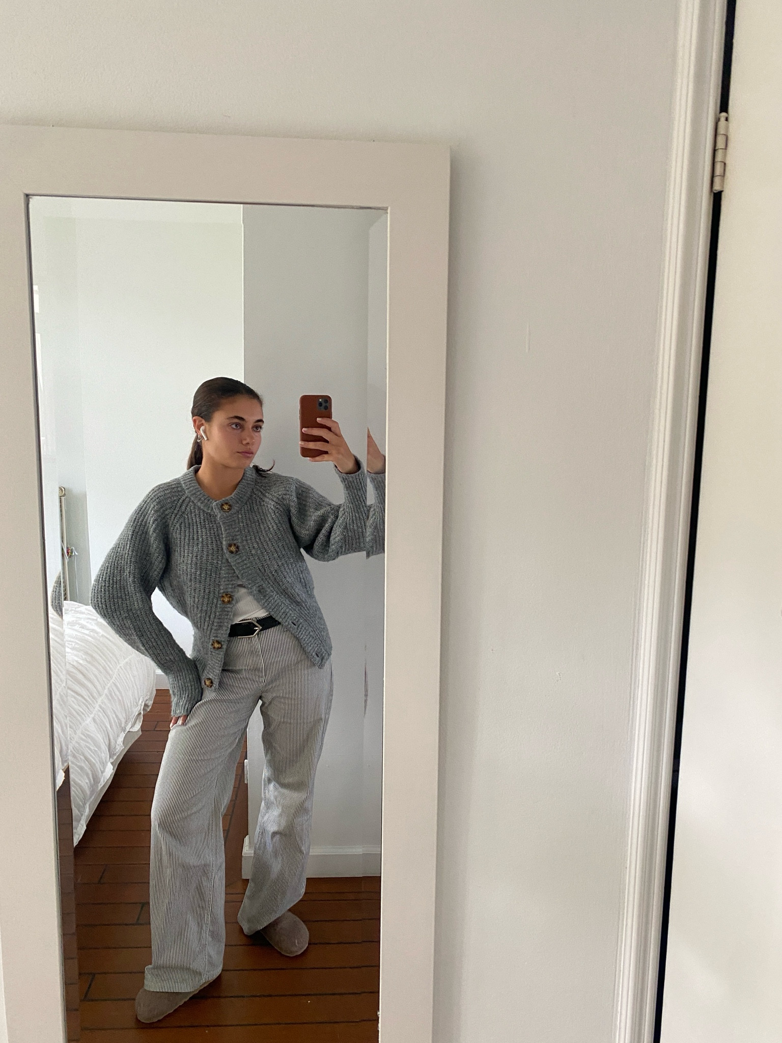 outfit inspiration, fall outfit, striped denim wide leg jeans, Birkenstock, Boston suede leather, closed, alpaca mix cardigan, COS, leather belt, Nederland.

#LTKSeasonal #LTKeurope #LTKstyletip