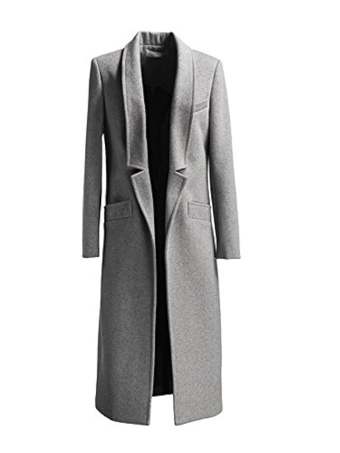 PERSUN Women Gray Woolen Lapel Long Sleeve Longline Coat | Amazon (US)