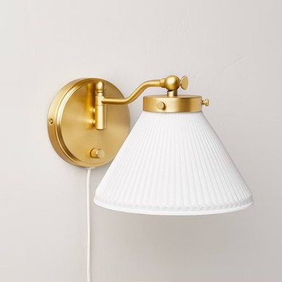 Reeded Milk Glass Wall Sconce Brass Finish -Hearth & Hand w/ Magnolia | eBay US