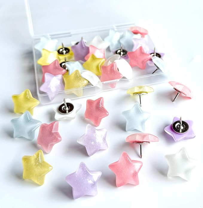 KEYDUACU Cute Push Pins,25Pcs Star Thumb Tacks,Push Pins for Bulletin Board | Colorful Star Decor... | Amazon (US)