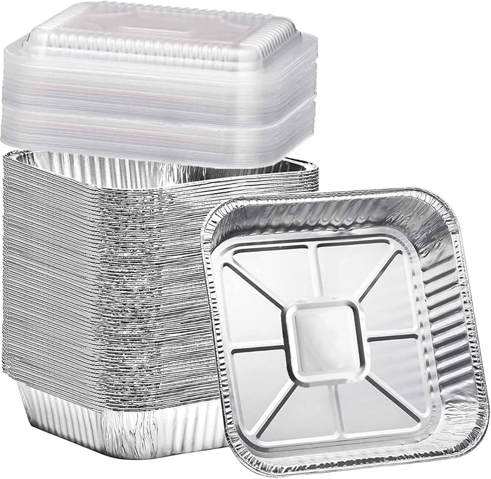 (35 Pack) 8x8 Square Aluminum Baking Cake Pans with Clear Plastic Lids - Foil Pans with Lids - Di... | Amazon (US)