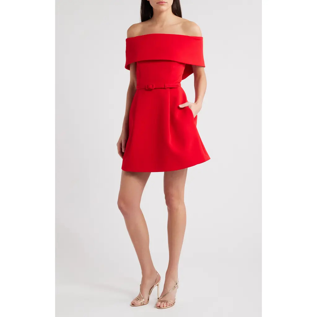 NADINE MERABI Harper Off-the-Shoulder Dress in Red at Nordstrom, Size 2 | Nordstrom