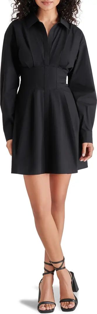 Steve Madden Aria Corset Waist Long Sleeve Mini Shirtdress | Nordstrom | Nordstrom