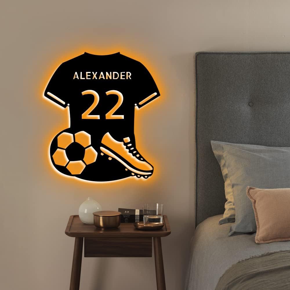 Personalized Soccer Metal Sign with LED Light Soccer Lamp Custom Football Jersey Name Number Wall... | Amazon (US)