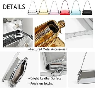 WELLATENT Silver Bag Evening Clutch Bag Sparkly Satchel Patent Leather Y2K Handbag Crossbody Meta... | Amazon (US)