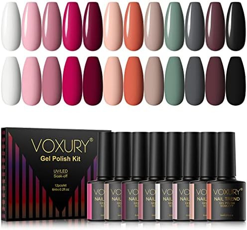 VOXURY 12Pcs Wine Gel Nail Polish Set Nude Pink Nail Gel Polish White Black Nail Gel Polish Color... | Amazon (US)