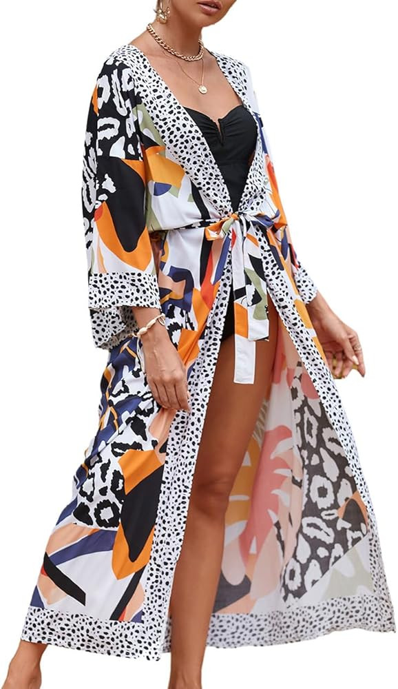 Bsubseach Women's Sexy Fashion Loose Bikini Swimwear Cover Up Long Kimono Cardigan | Amazon (US)