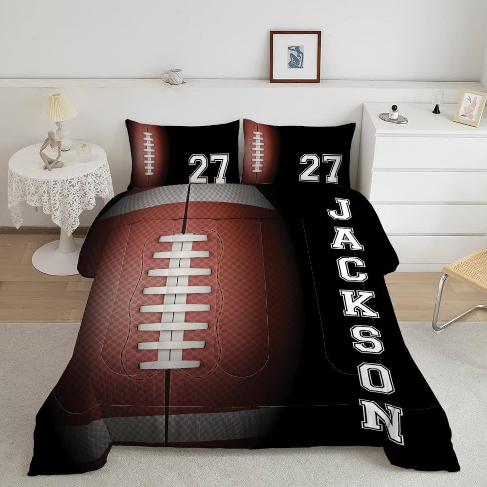Custom Name & Number Love Football Art Comforter Set, Sports Twin Full Queen King Bedding Set, Fo... | Amazon (US)