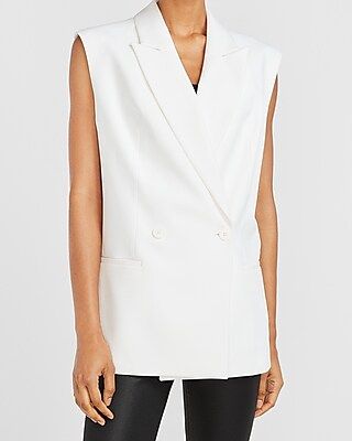 Supersoft Sleeveless Double Breasted Cropped Business Blazer White Women's S | Express