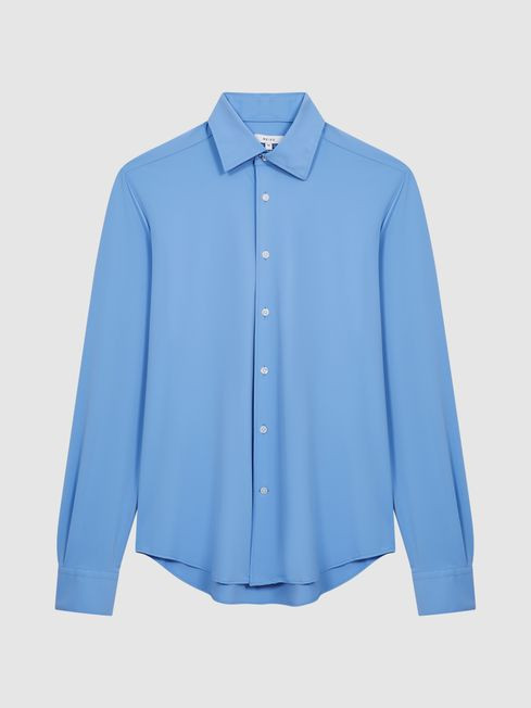Slim Fit Button-Through Travel Shirt in Soft Blue | Reiss UK