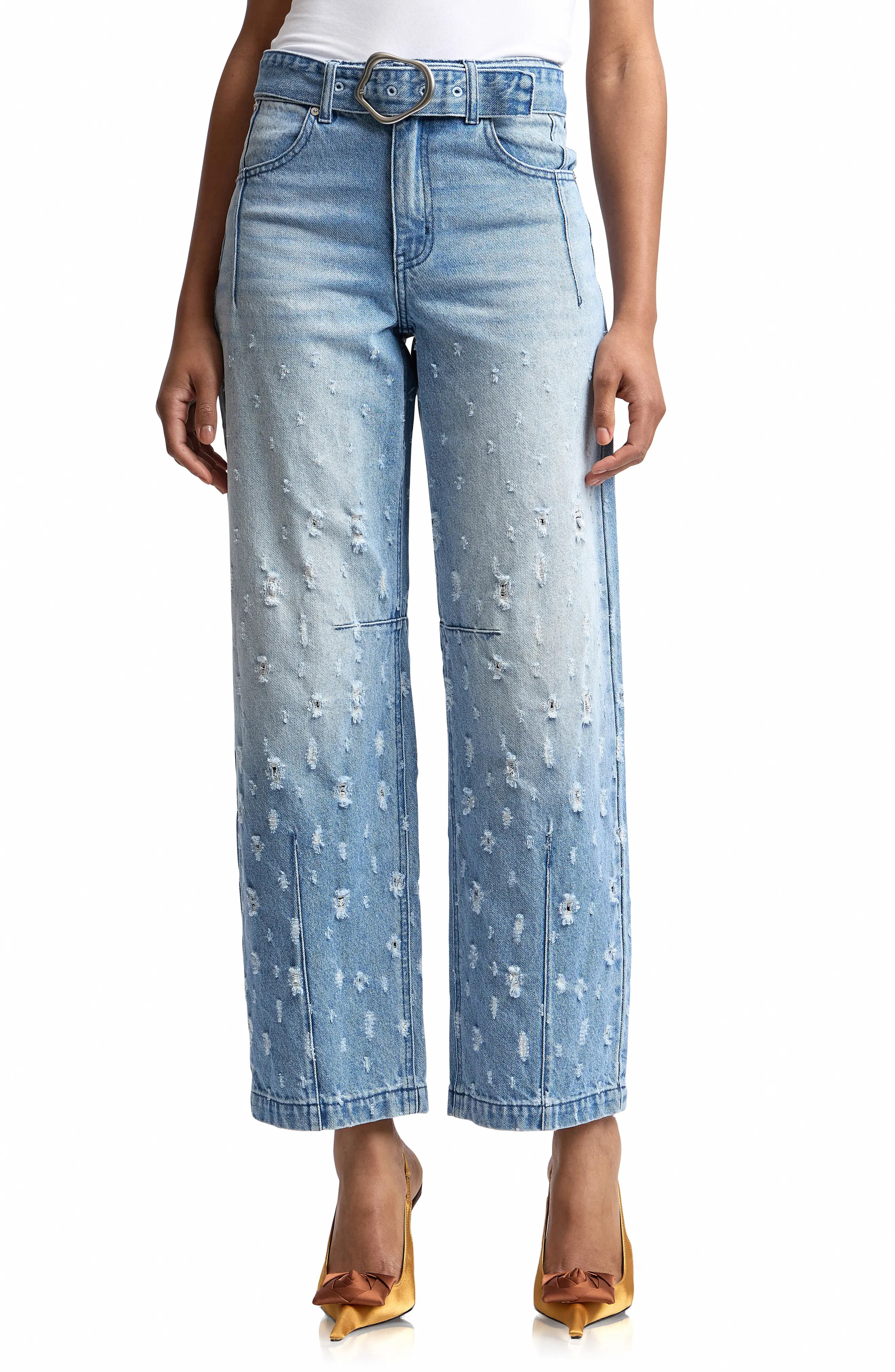 Avec Les Filles Distressed Darted High Waist Wide Leg Jeans (Women) | Nordstrom | Nordstrom