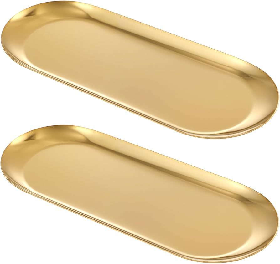 2PACK Gold Decorative Tray, Bathroom Vanity Tray for Dresser Counter, Kitchen Sink Tray for Soap ... | Amazon (US)