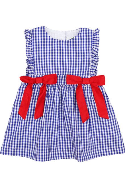 Navy Check Red Side Bow Dress | Cecil and Lou
