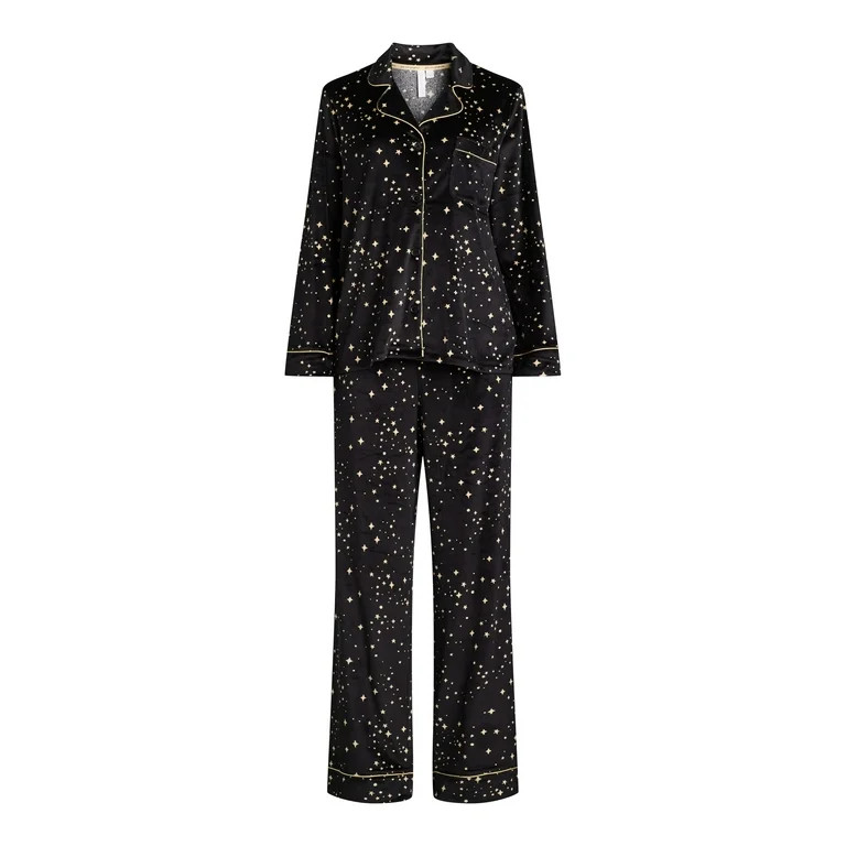 Joyspun Women's Velour Notch Collar Top and Pants Pajama Set, 2-Piece, Sizes S-3X - Walmart.com | Walmart (US)