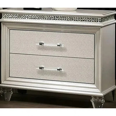 Modern Solid Wood Bedside Table With Crystal & Mirror Accents Pearl White Cabinet 2 Drawers And Material | Wayfair North America