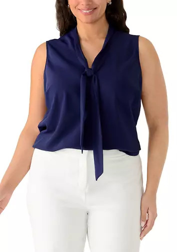 Plus Size Sleeveless Bias Tie Front Blouse | Belk