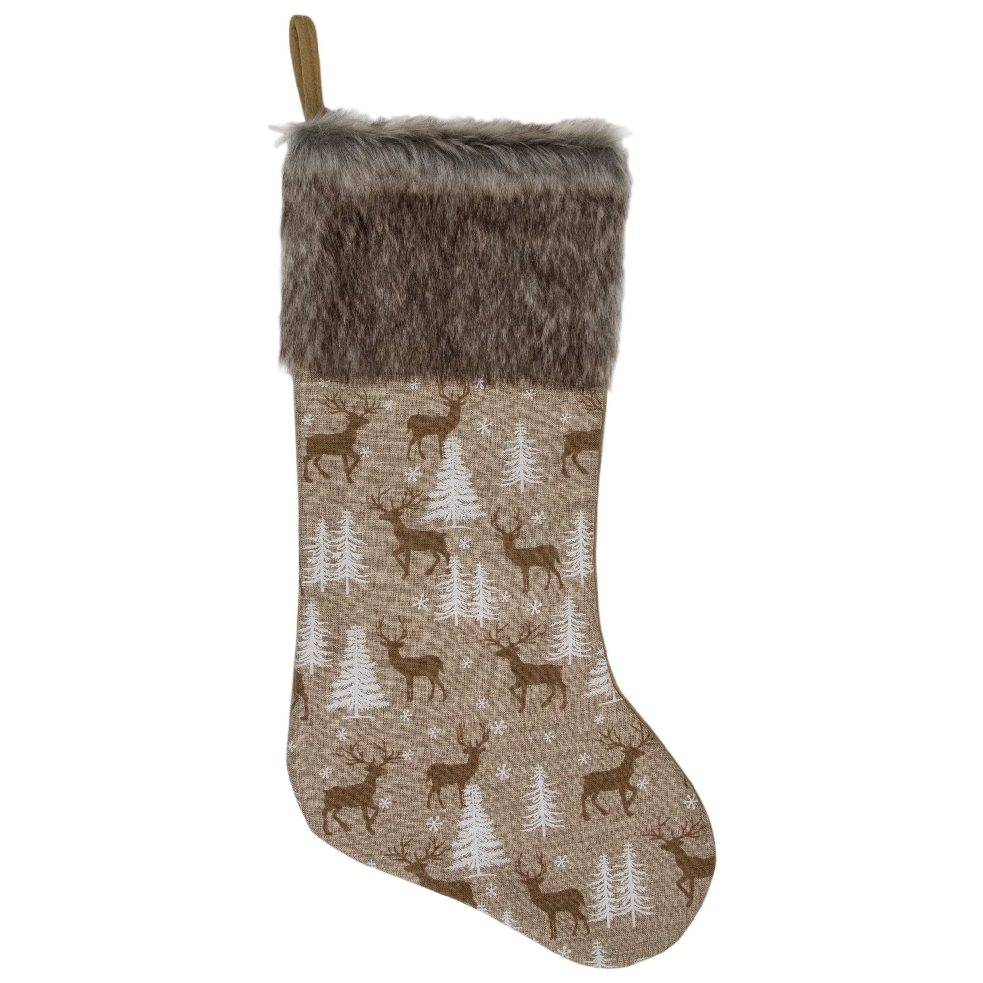 Northlight 20" Brown Reindeer Christmas Stocking with Faux Fur Cuff | Walmart (US)