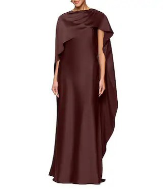 Xscape Crew Neck Cape Back Overlay Long Satin Dress - 8 | Dillard's