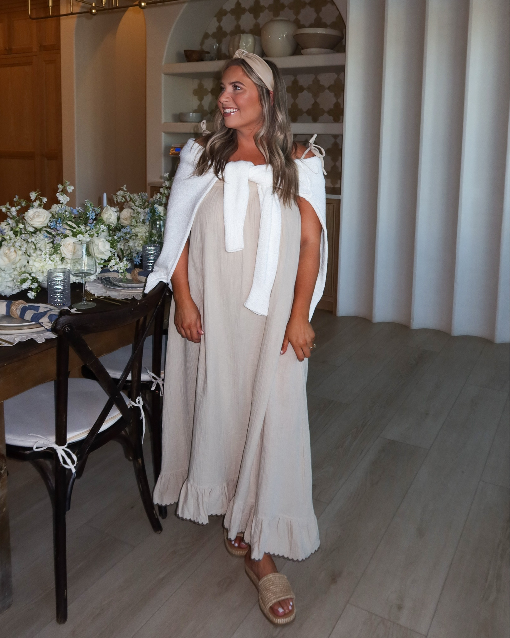 Nantucket night! 🤍 love this dress!! So comfy! Just wore my American flag sweater backwards and tied around my neck & it turned out so cute 

#LTKFindsUnder100 #LTKBeauty #LTKStyleTip